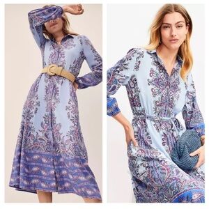 LOFT Paisley Print Button Front Circle Skirt Midi Dress Small